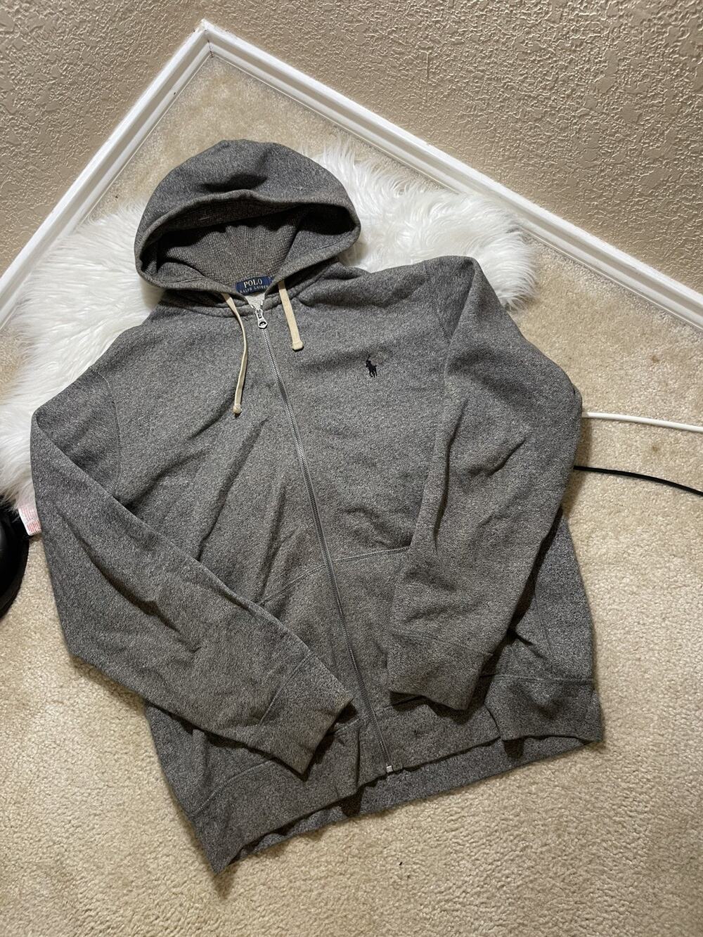 Vintage Polo Ralph Lauren Zip Hoodie Grey Men Size X-Large